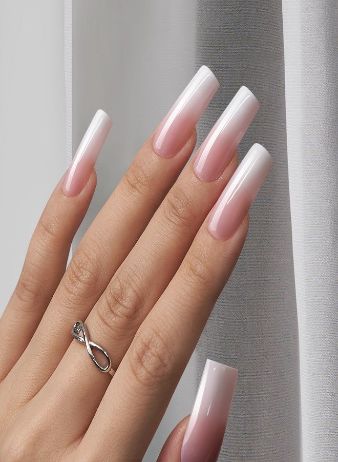 btartboxnails أظافر BTArtboxnails XCOATTIPS أومبري - أظافر مربعة طويلة قابلة للضغط، 150 قطعة من أطراف الأظافر الوردية والبيضاء المتدرجة، أطراف أظافر صناعية من الجل الناعم قابلة للإزالة، وصلات أظافر صناعية يمكنك تركيبها بنفسك، 15 مقاسًا - Image 2